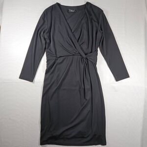 Velucci Womens Black Faux Wrap Long Sleeve Knot Front Sheath Dress Medium